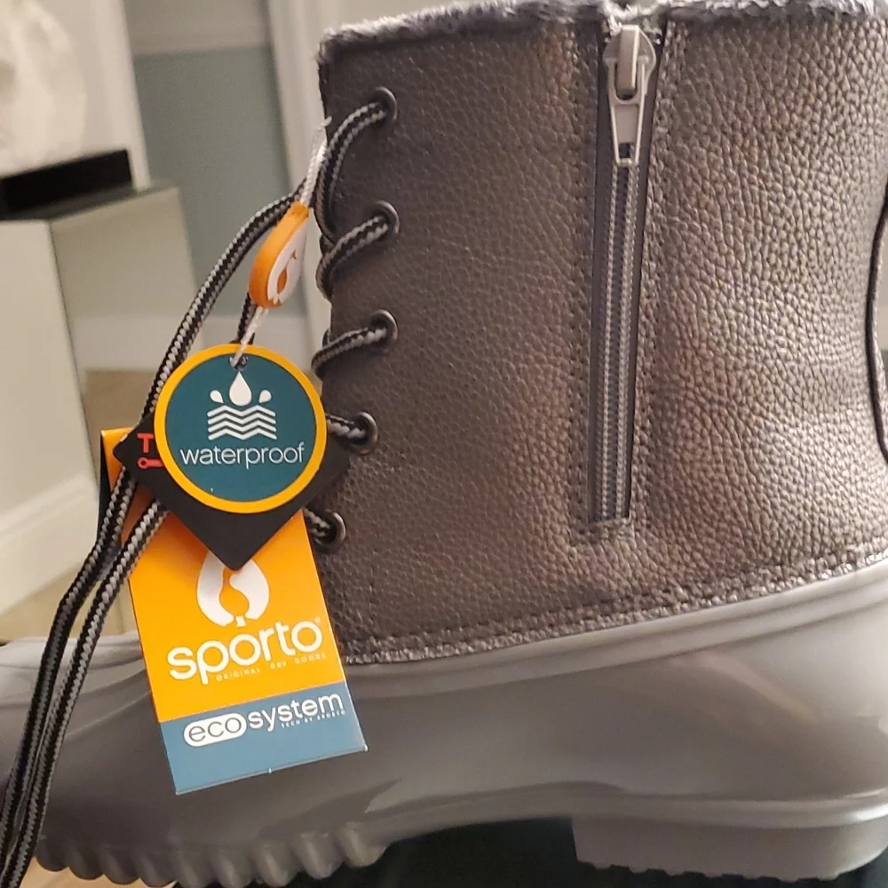 NWT SPORTO BELLA WATERPROOF LEATHER LACE-UP DUCK BOOT WITH ZIPPER  SZ 8M